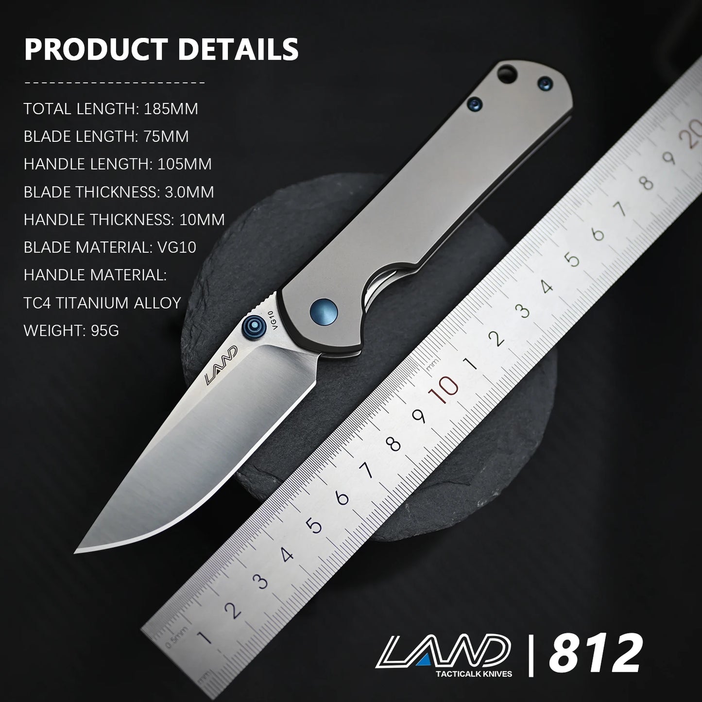 LAND 812 VG10 Blade TC4 Titanium Handle Pocket Folding Knife